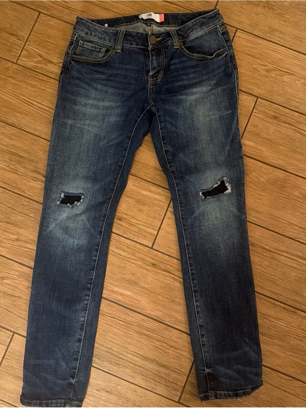 CAbi Dark Blue Distressed Skinny Jeans